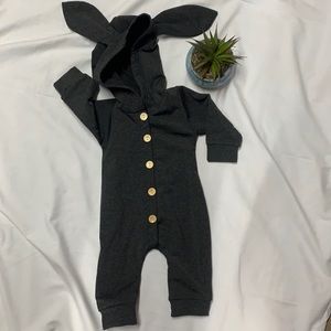 Unisex infant bunny hooded footless jumpsuit